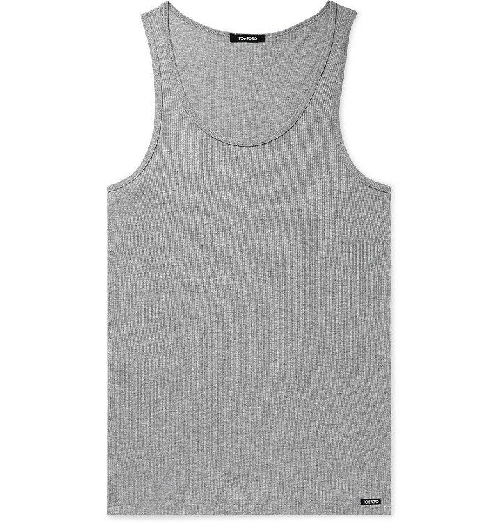 Photo: TOM FORD - Ribbed Mélange Cotton and Modal-Blend Tank Top - Gray