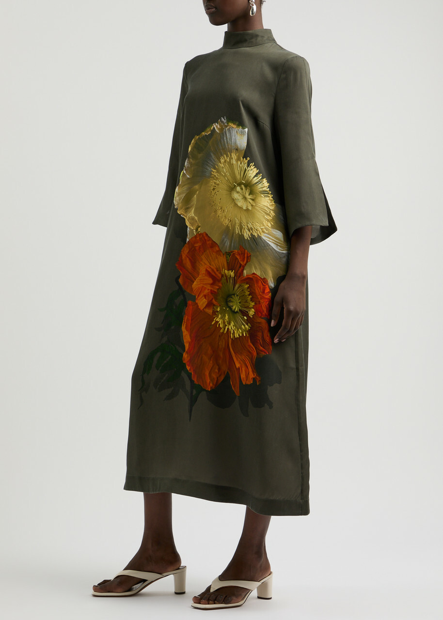 Stine Goya Susanne Floral-print Midi Dress Brown
