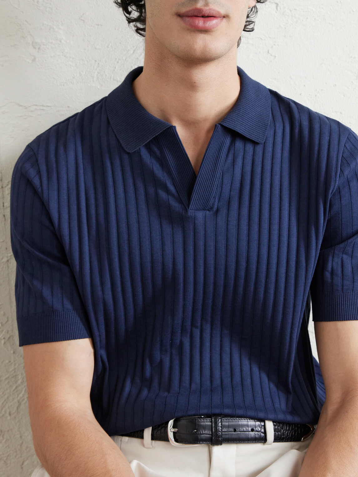 Mr P. - Organic Cotton Jacquard Polo Shirt - Blue