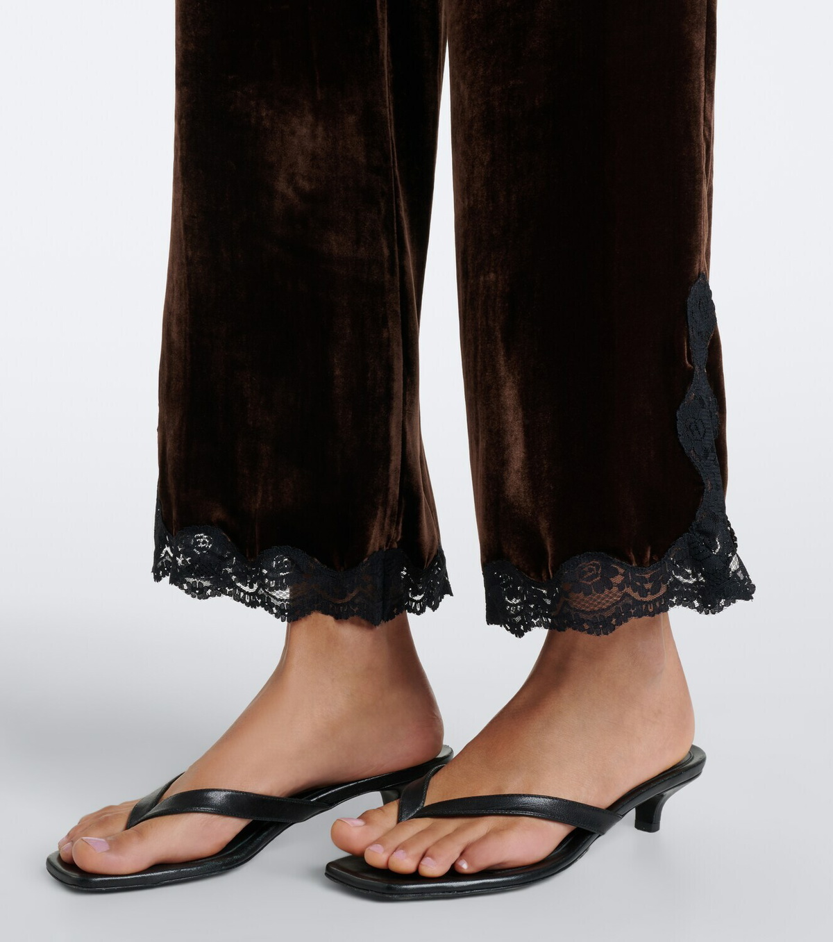 Rixo Mirielle lace-trimmed velvet wide-leg pants