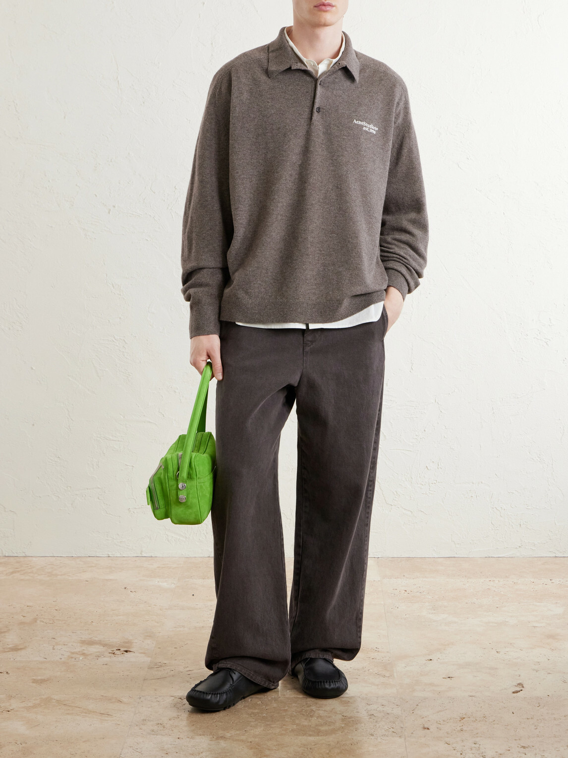 Acne Studios - Oversized Logo-Embroidered Wool and Yak-Blend Polo Sweater - Brown