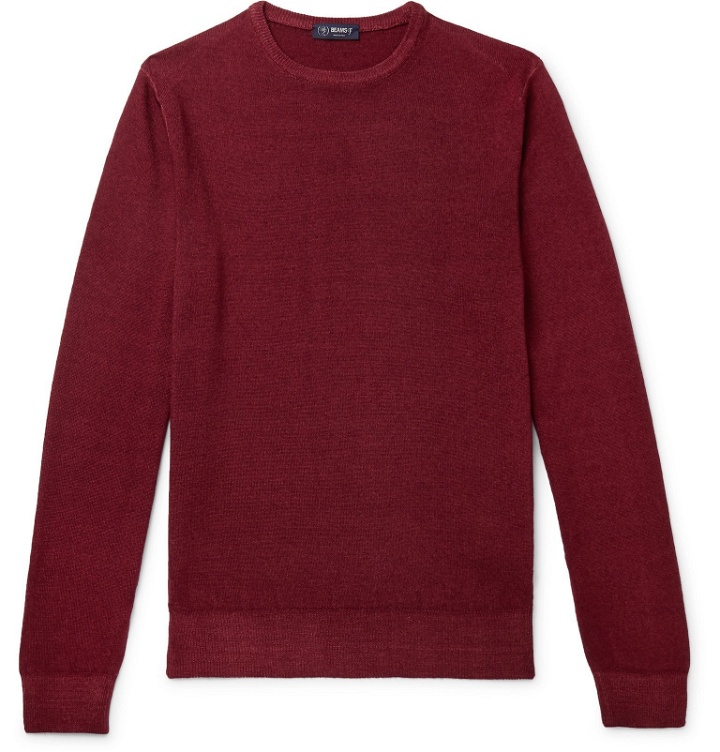 Photo: Beams F - Garment-Dyed Merino Wool Sweater - Burgundy