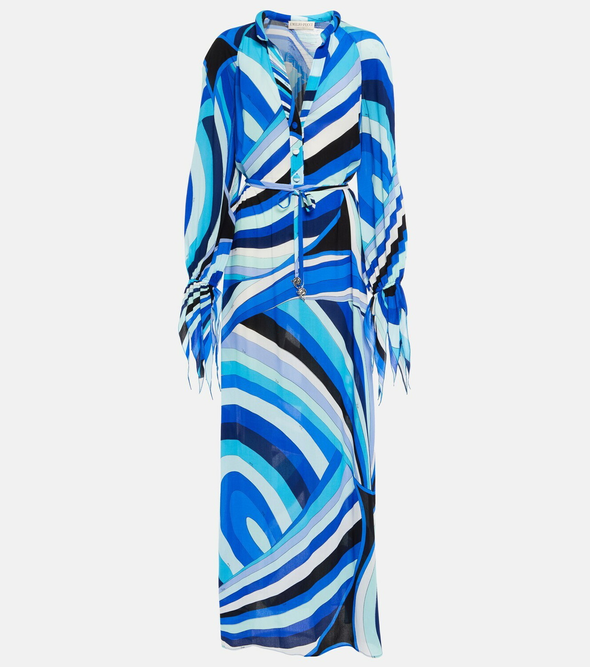 Robe De Plage Vintage Emilio Pucci - Caftan Bleu Imprimé Géométrique Taille 38