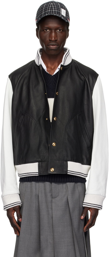 Photo: Thom Browne Black & White Press-Stud Leather Jacket