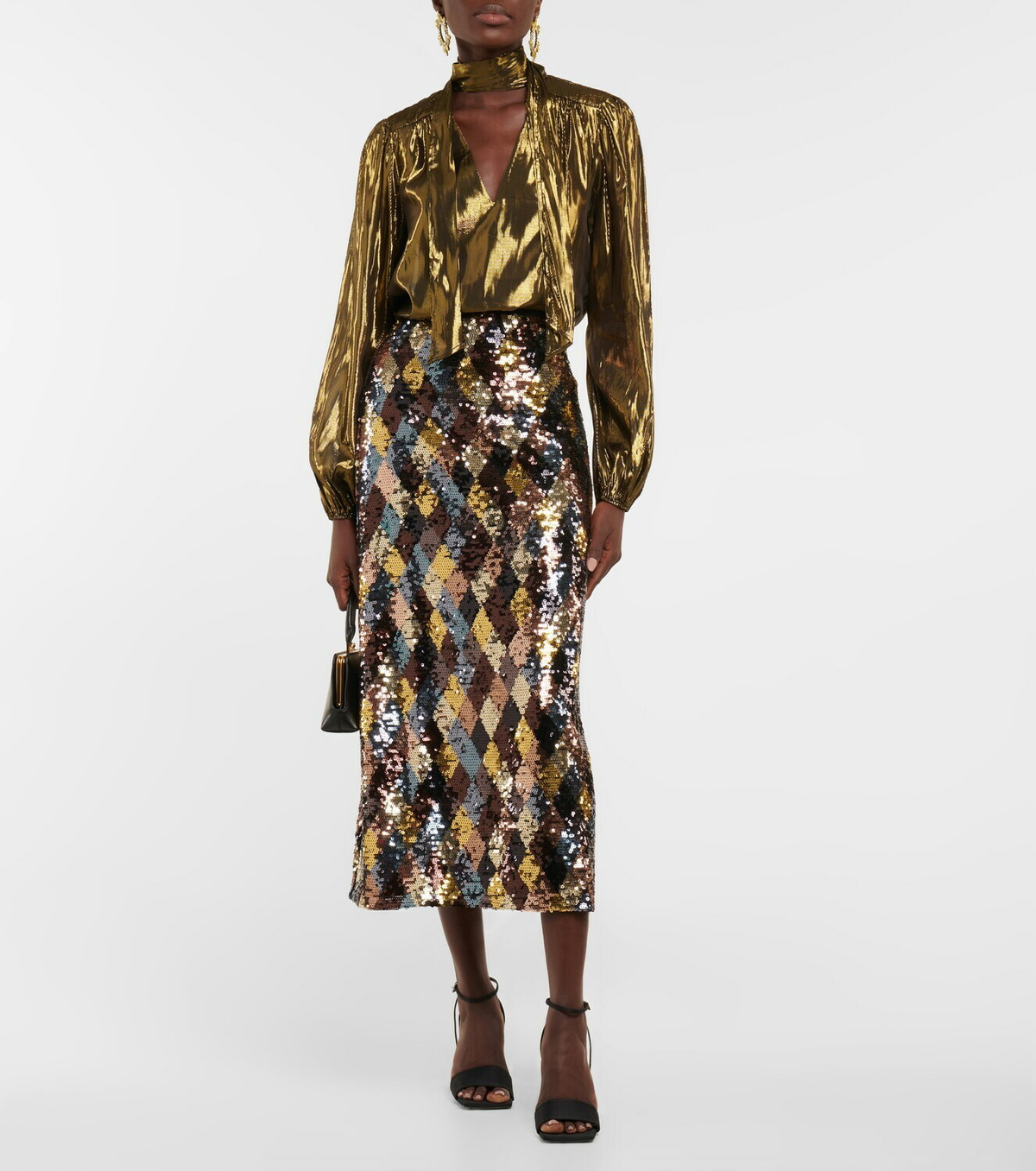 Rixo Moss metallic necktie blouse