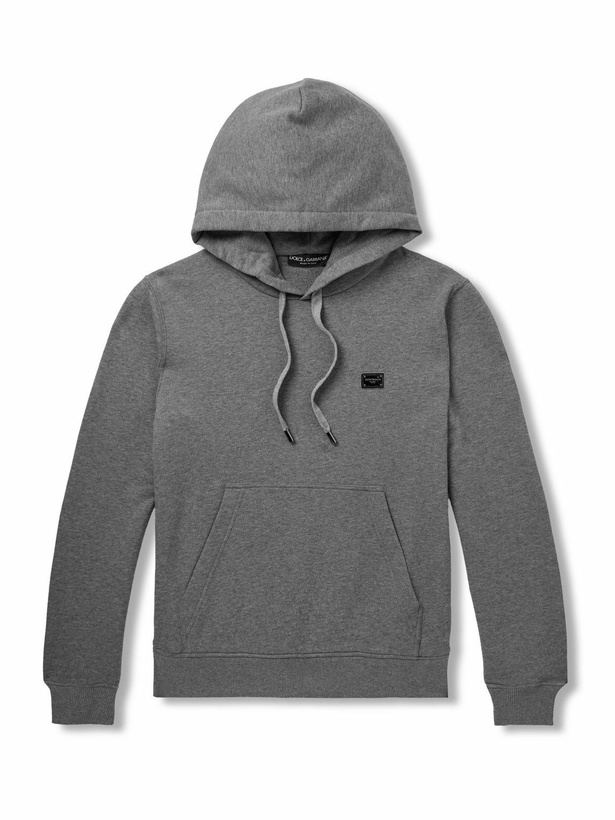 Photo: Dolce&Gabbana - Logo-Appliquéd Cotton-Jersey Hoodie - Gray