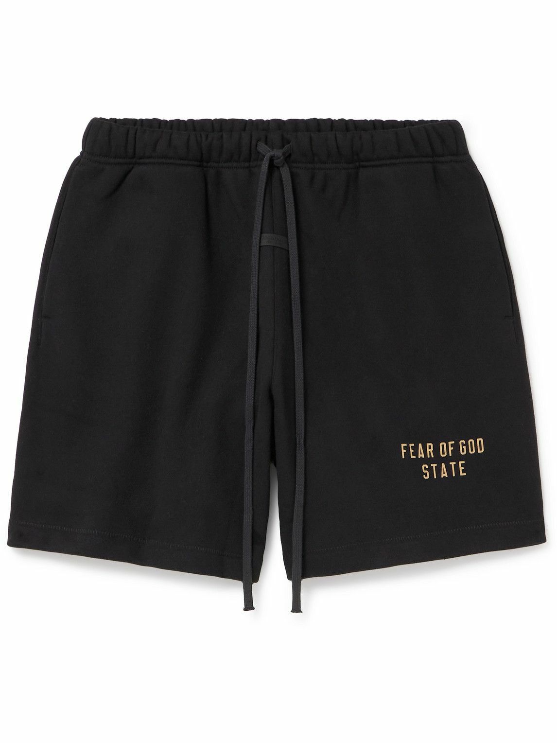 FEAR OF GOD ESSENTIALS - Wide-Leg Logo-Print Cotton-Blend Jersey Drawstring Shorts - Black