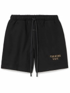 FEAR OF GOD ESSENTIALS - Wide-Leg Logo-Print Cotton-Blend Jersey Drawstring Shorts - Black