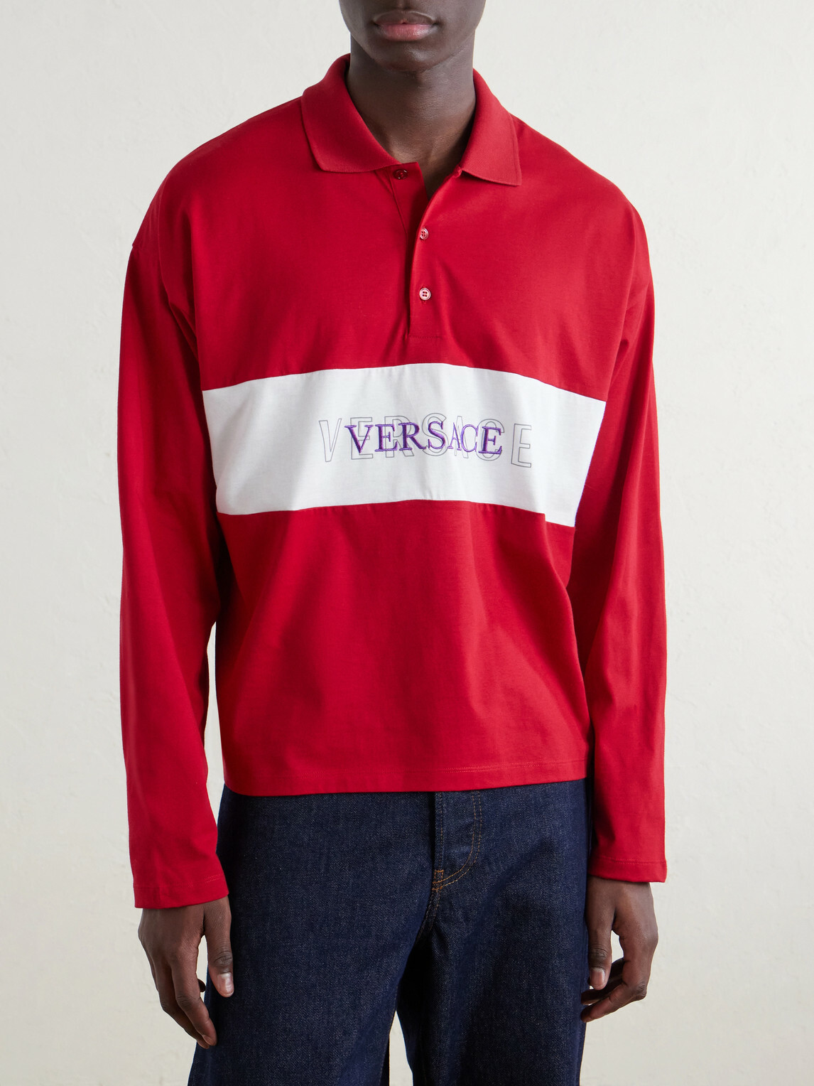 Versace - Polo Cotton Logo Embroidery Shirt - Red