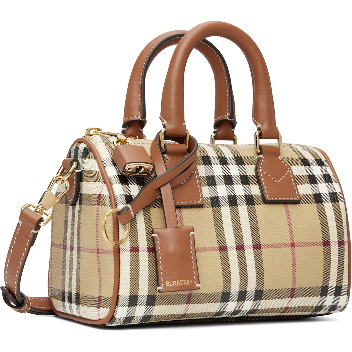 Burberry Beige Mini Check Bowling Bag