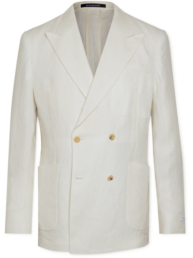 Photo: RICHARD JAMES - Unstructured Double-Breasted Linen Blazer - White