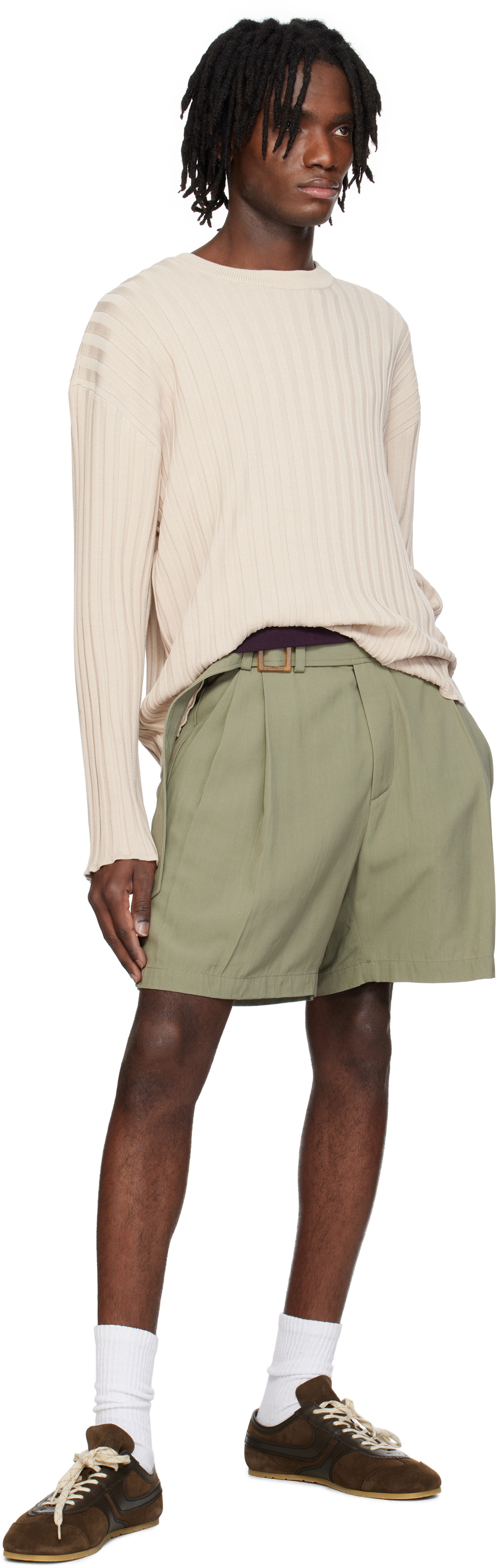 RECTO Beige Bold Rib Long Sleeves Knit Sweater