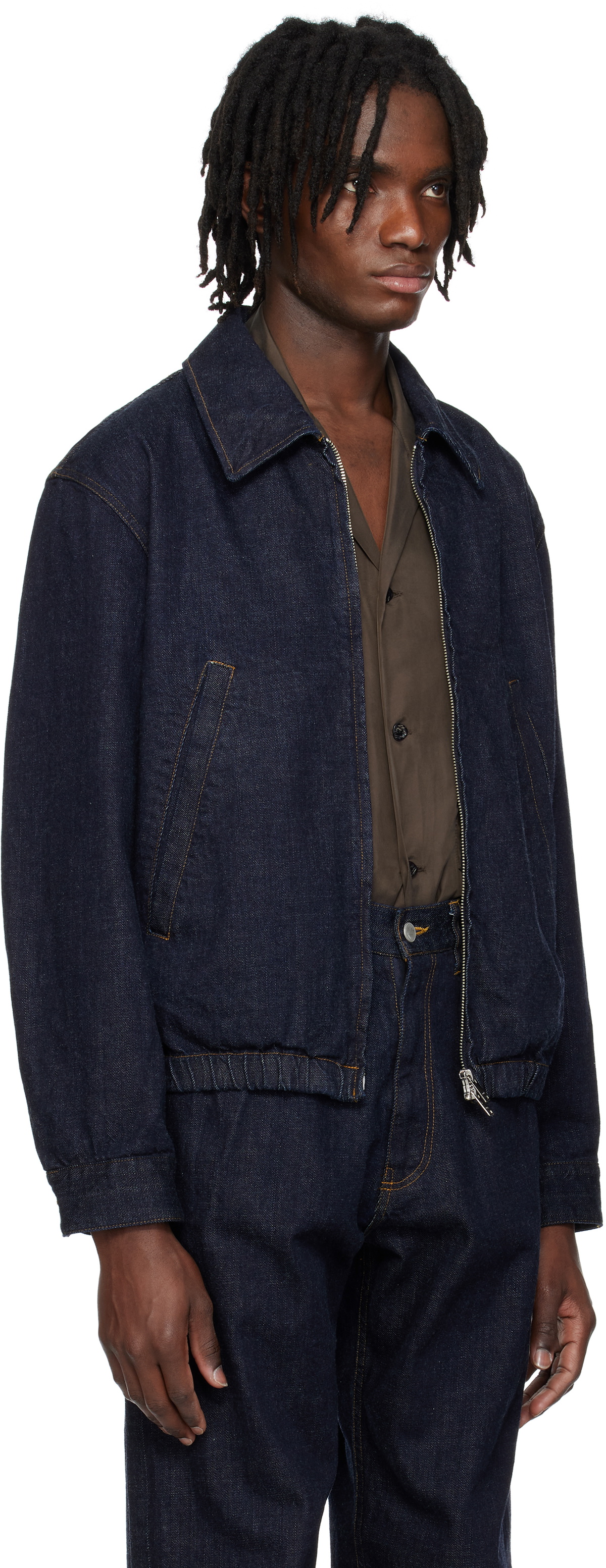 YOKE Navy Front Zip Denim Jacket YOKE