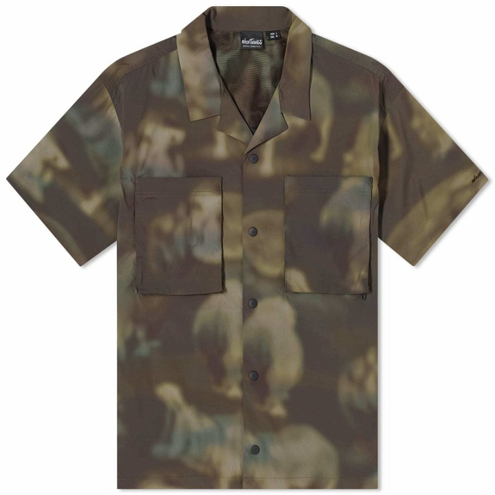 Photo: Wild Things Men's Short Sleeve Camp Shirt in Olive Nature Mosaic