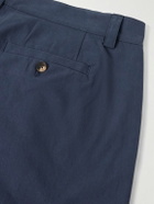 Corridor - Straight-Leg Pleated Cotton-Sateen Trousers - Blue