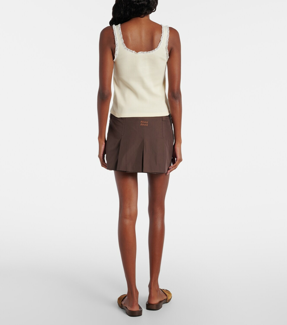 Miu Miu Lace-trimmed cotton tank top