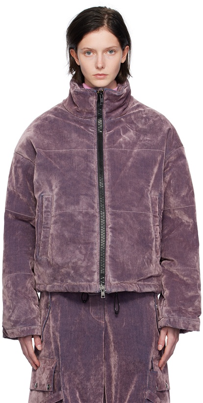 Photo: MSGM Purple Quilted Denim Puffer Jacket
