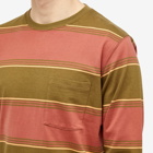 Beams Plus Men's Long Sleeve Stripe Pocket T-Shirt in Olive