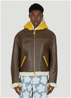 Colour Block Leather Jacket in Brown