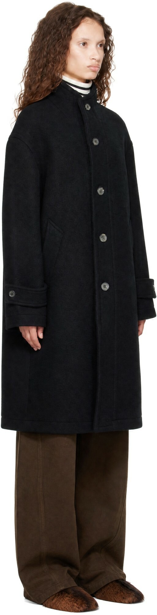 COOR Black Virgin Wool High Neck Coat