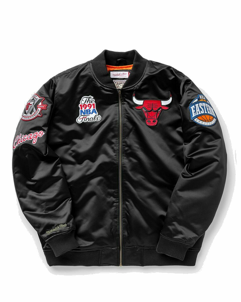 Photo: Mitchell & Ness Chicago Bulls   Flight Satin Bomber Jacket Black - Mens - College Jackets/Team Jackets