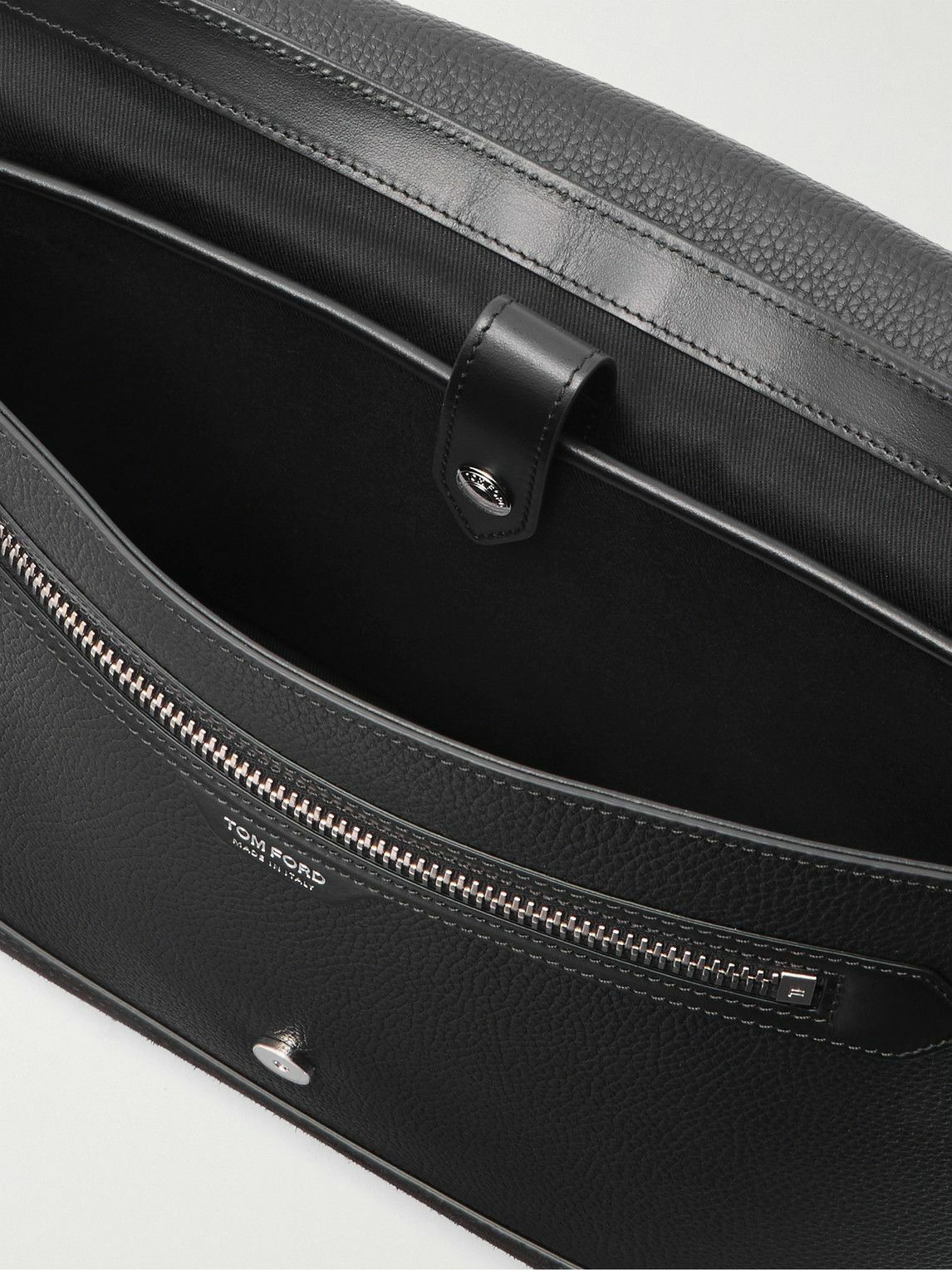 TOM FORD - Suede-Trimmed Full-Grain Leather Messenger Bag
