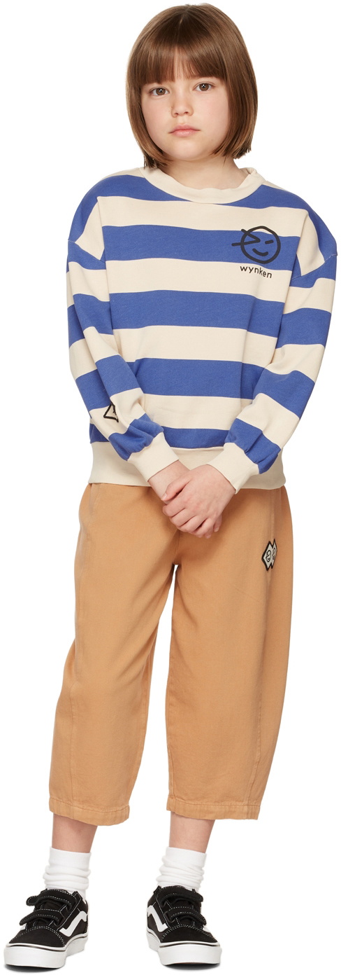 Wynken Kids Blue & Beige Logo Stripe Sweater Wynken