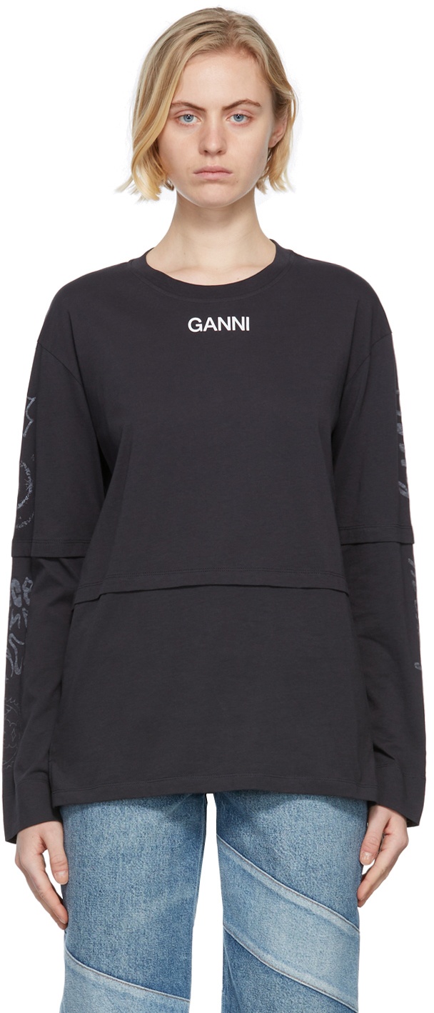 GANNI Black Space Graphic T-Shirt GANNI