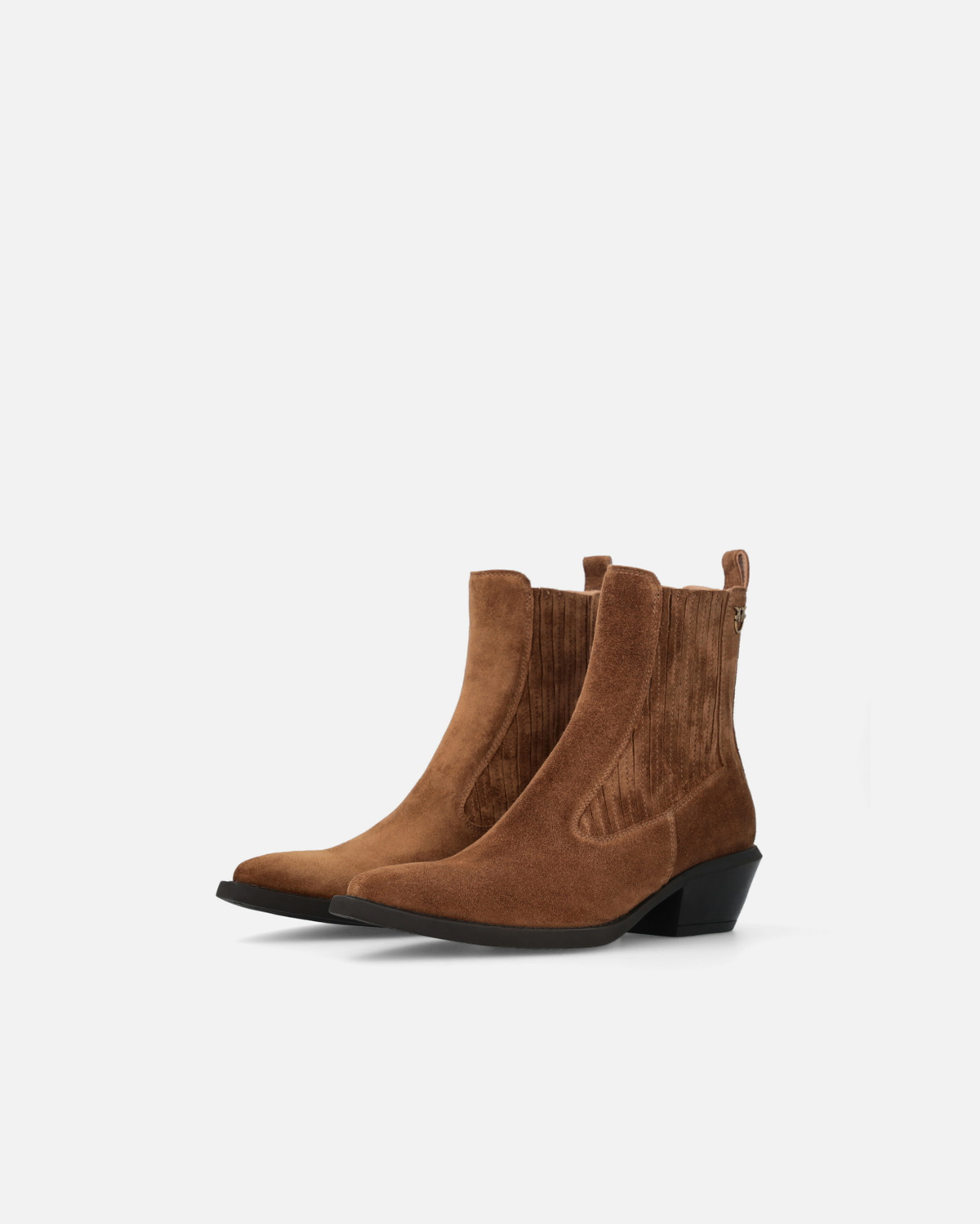 Pinko Cowboy Ankle Boots In Suede Laminated Gold