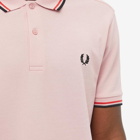 Fred Perry Men's Slim Fit Twin Tipped Polo Shirt in Chalk Pink/Washed Red/Blue