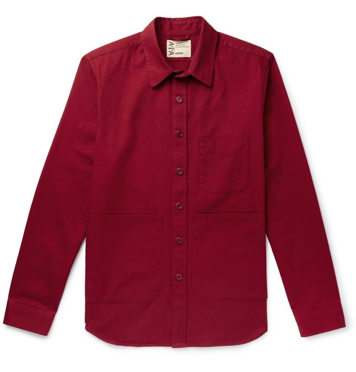 Photo: Aspesi - Garment-Dyed Cotton-Twill Overshirt - Red