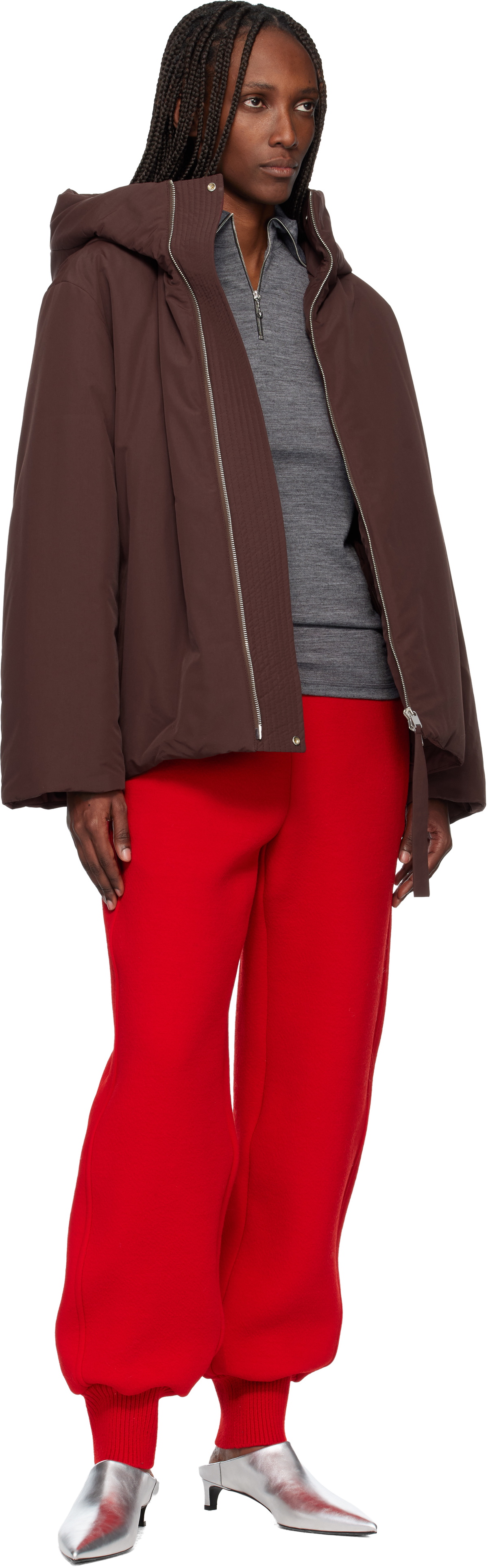 Jil Sander Burgundy Taffeta Down Jacket