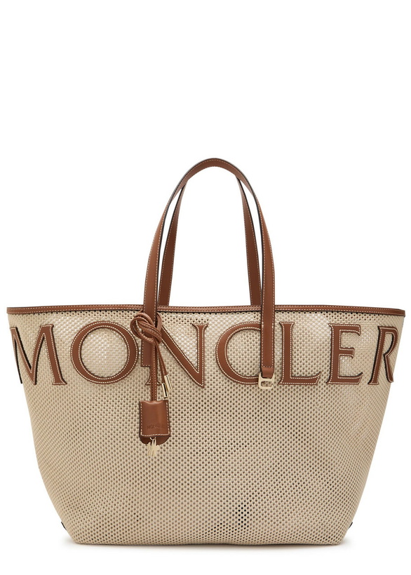 Photo: Moncler Logo-appliquéd Leather and Woven Tote - White - One Size