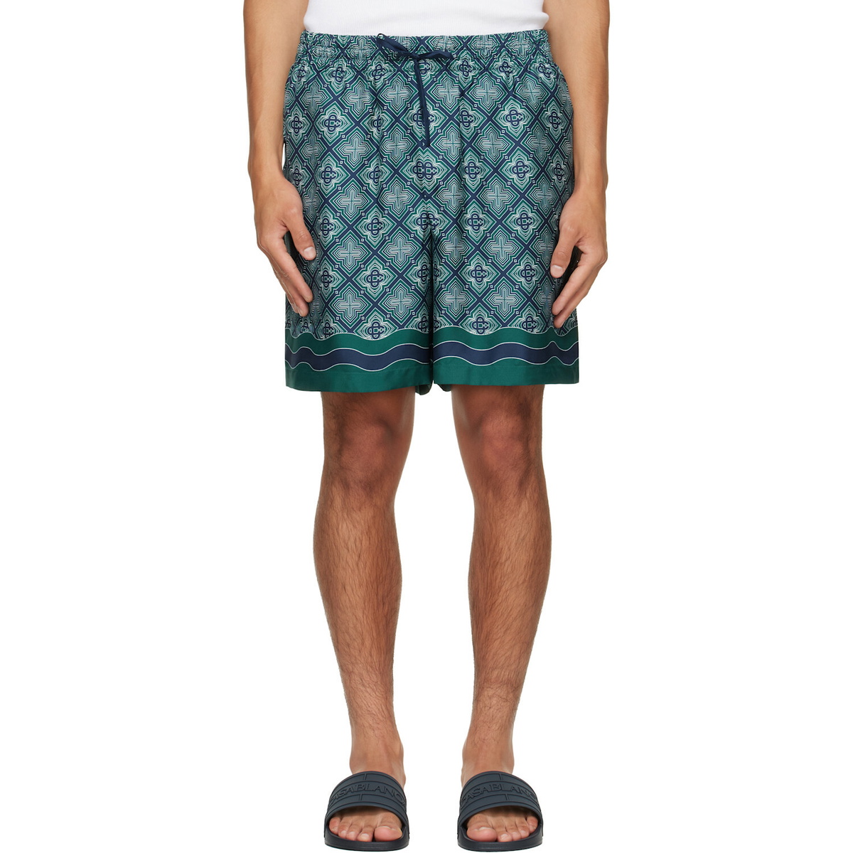 Casablanca Green Radiating Monogram Silk Shorts