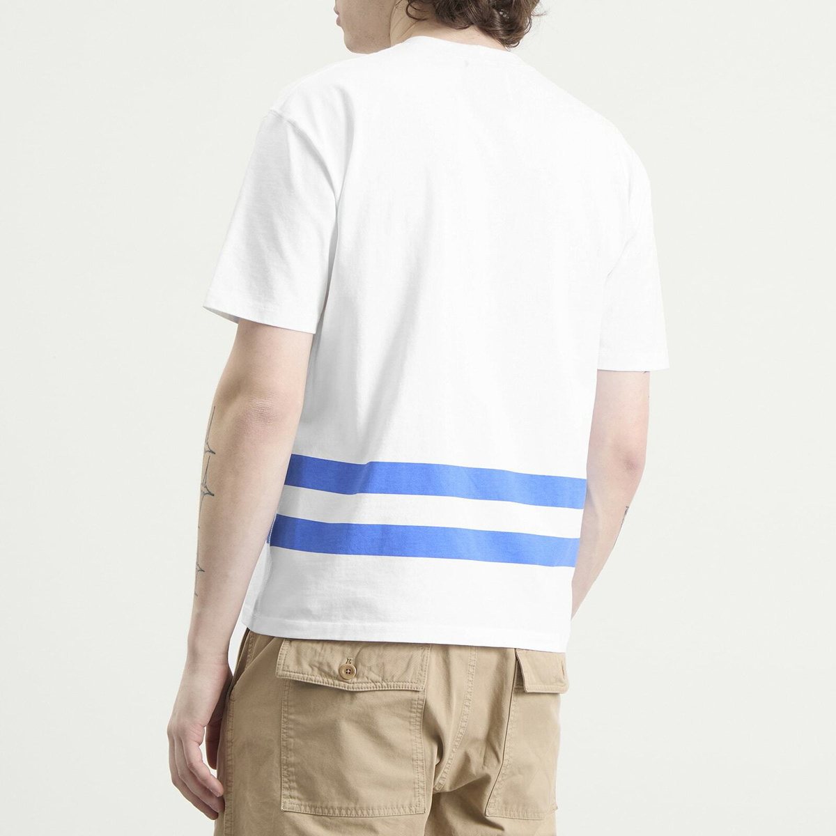 Drake's Men's Printed Stripe Pocket T-Shirt in White/Blue