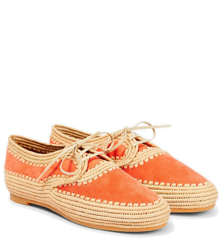 Photo: Clergerie - Raffia-trimmed suede loafers
