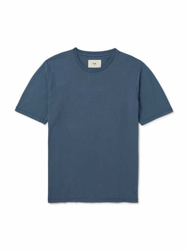Photo: Folk - Garment-Dyed Cotton-Jersey T-shirt - Blue