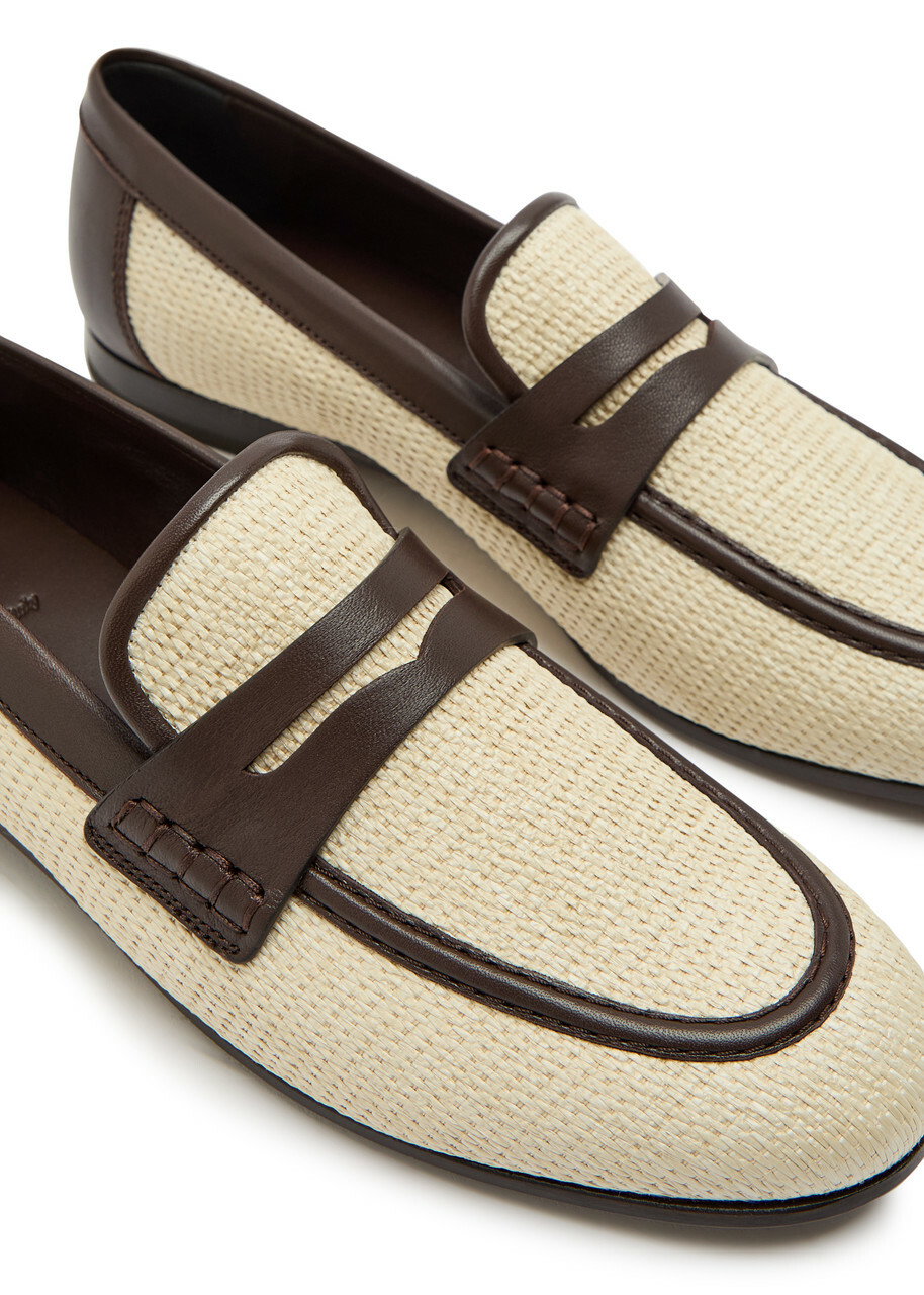 Brunello Cucinelli Leather-trimmed Raffia Loafers Beige