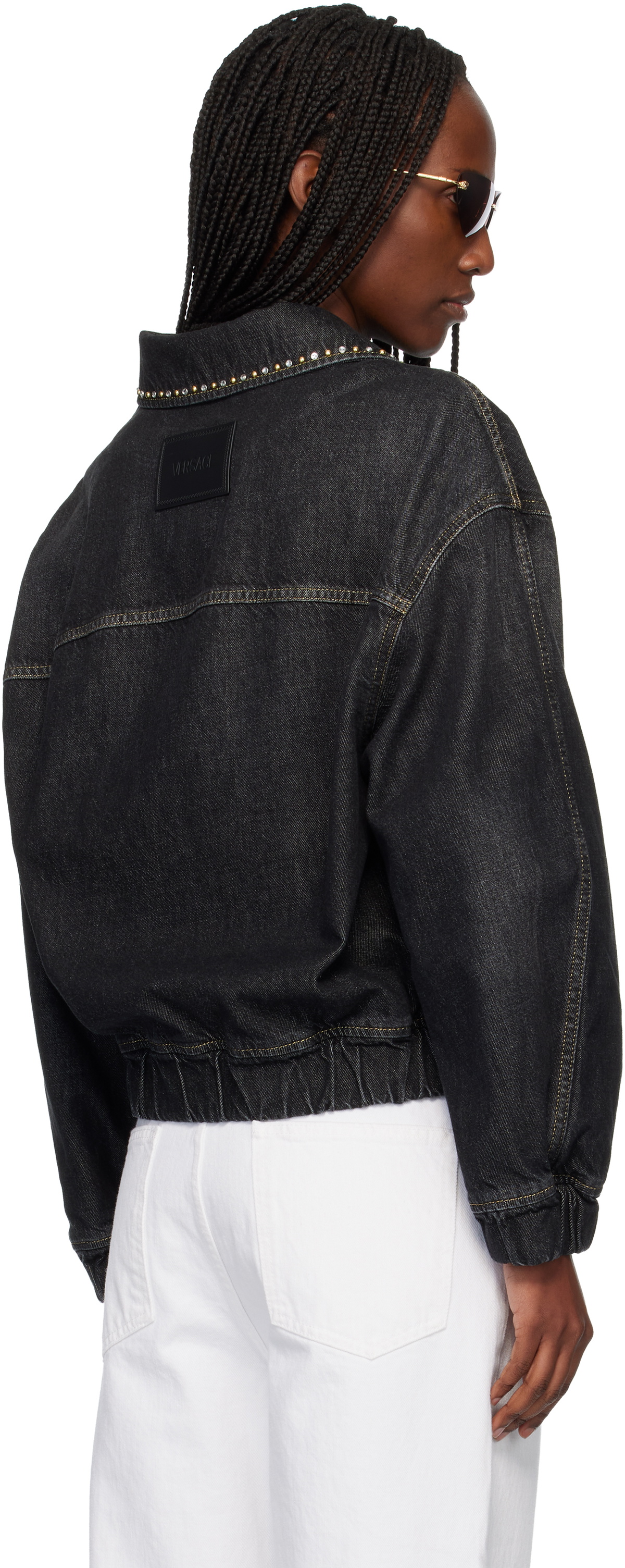 Versace Black Embellished Denim Jacket