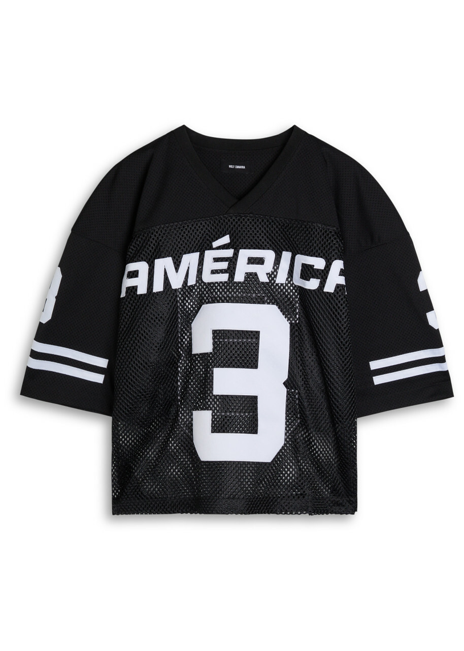 Willy Chavarria Appliquéd Mesh Jersey Black