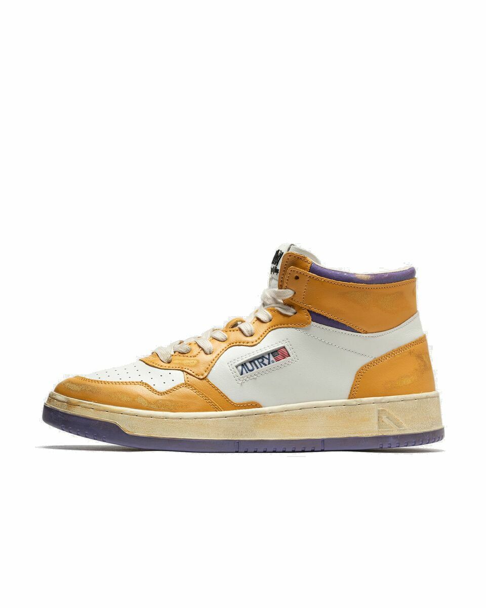 Photo: Autry Action Shoes Sup Vint Mid Man White/Yellow - Mens - High & Midtop