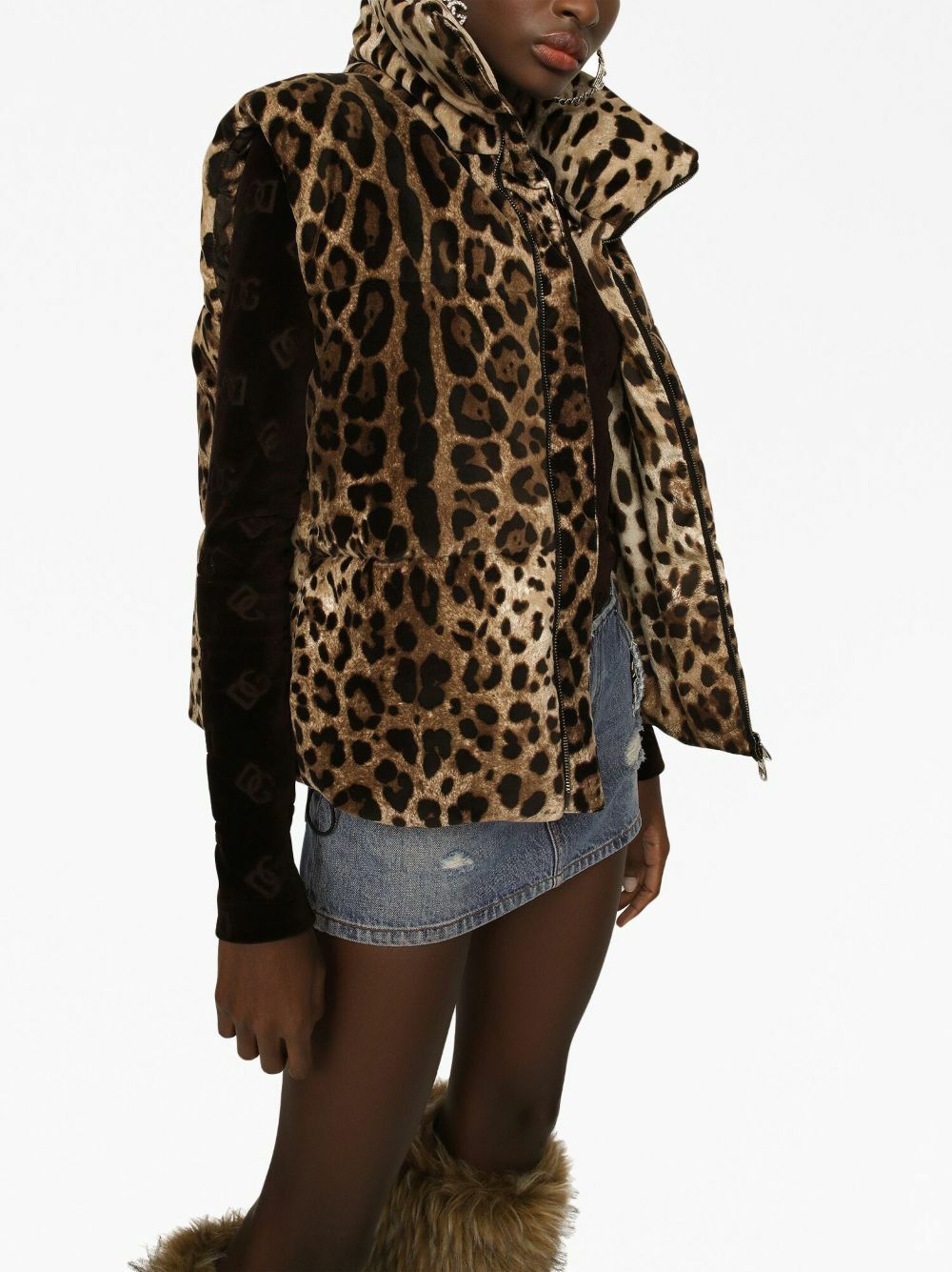 DOLCE & GABBANA - Leopard Print Velvet Down Vest Dolce & Gabbana