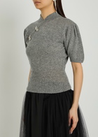 Simone Rocha Mandarin-collar Embellished Cashmere Jumper Grey
