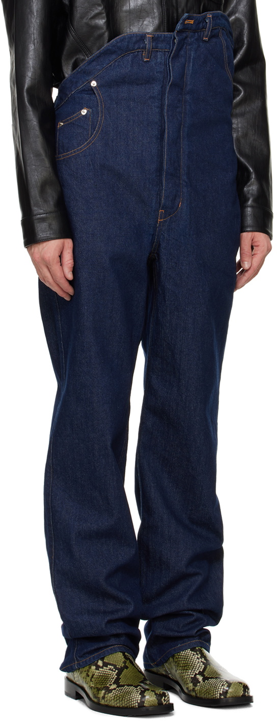 Juntae Kim Indigo Asymmetric Flower Jeans