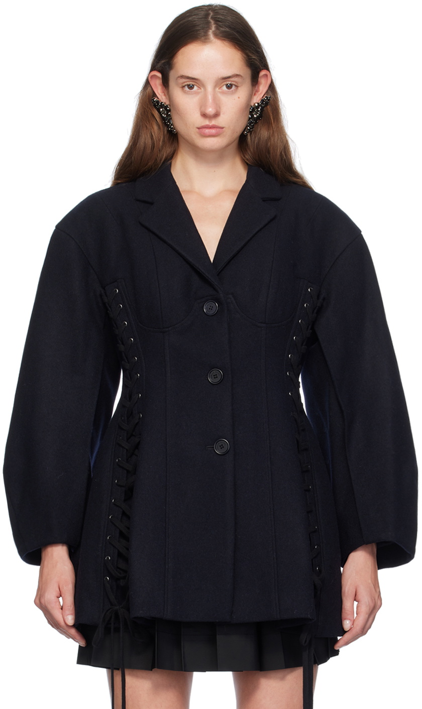 Simone Rocha Navy Sculpted Lace-Up Corset Jacket Simone Rocha