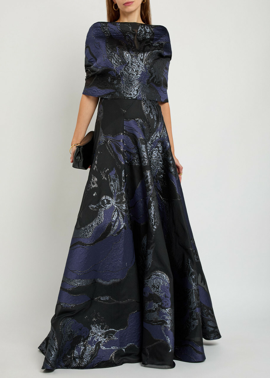 Talbot Runhof Floral-jacquard Woven Stole - Navy - One Size