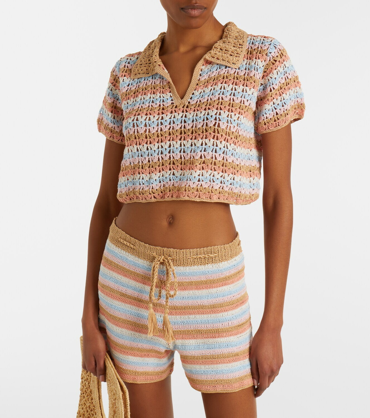 Anna Kosturova Crochet striped cotton polo shirt