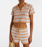 Anna Kosturova Crochet striped cotton polo shirt