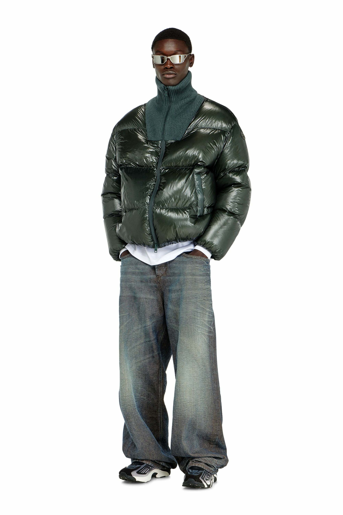 Diesel Down puffer jacket in ripstop with ribbed collar - Winter Jackets Mens in Green