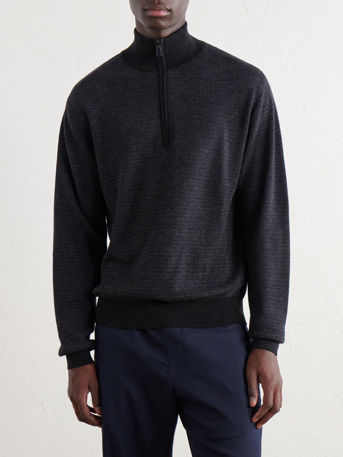 Frescobol Carioca - Heitor Merino Wool Half-Zip Sweater - Black